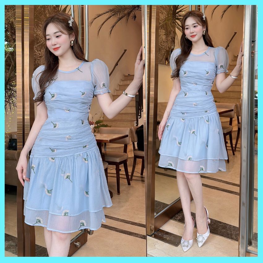 Váy hoa ôm body vải tơ đũi mát mẻ tôn dáng - XU XU SHOP - Đầm hoa nhí cao cấp 2 màu HOTTREND - ẢNH T