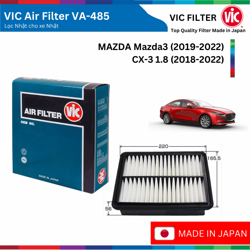 Lọc gió động cơ VIC Air Filter, MAZDA 3 CX-3 CX3 đời xe 2018 đến 2022