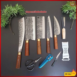 Bộ dao làm bếp chuyên nghiệp thép nhíp ô tô rèn thủ công