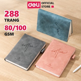 Sổ Tay Ghi Chép A5 Bìa Da Kẻ Ngang Deli - 288 Trang Sổ Tay Bìa Da Chống Nước 80/100gsm Làm Quà Tặng Sang Trọng