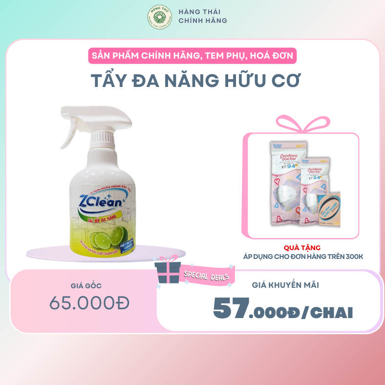 TẨY ĐA NĂNG HỮU CƠ ZCLEAN 500ML - Loại bỏ mọi vết bẩn, an toàn cho sức khỏe, làm sạch hiệu quả cho g