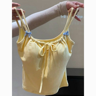 Áo 2 dây dễ thương màu trắng vàng hồng đen đính nơ 2 bên thiết kế xinh xắn thời trang nữ Famos