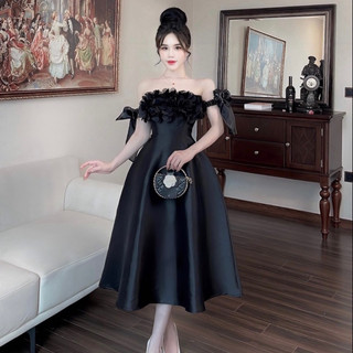 Váy tapta rớt vai phối nơ