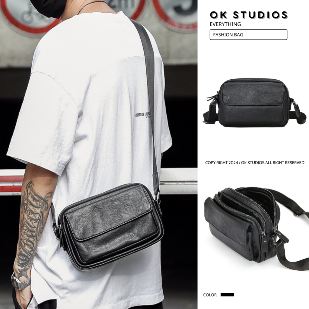 Túi đeo chéo nam, túi nam đeo chéo da pu siêu sợi cao cấp chống nước có 4 ngăn chứa tiện lợi thời trang công sở OK015