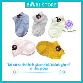 Set 5 Tất/Vớ lưới sơ sinh hình gấu cho bé hàng đẹp có size và ảnh thật