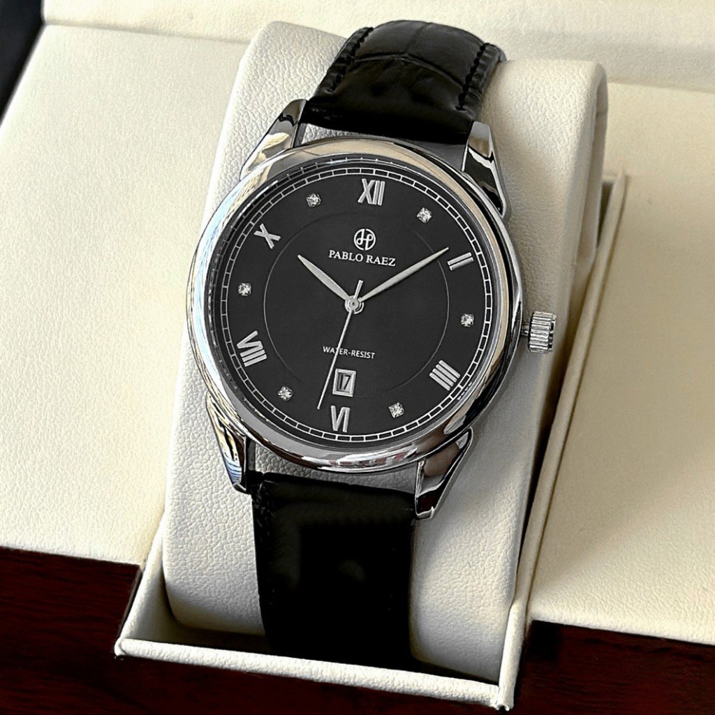 Đồng hồ nam dây da đính đá PABLO RAEZ sang trọng lịch sự chống nước 3ATM cao cấp E7089 CARIENT