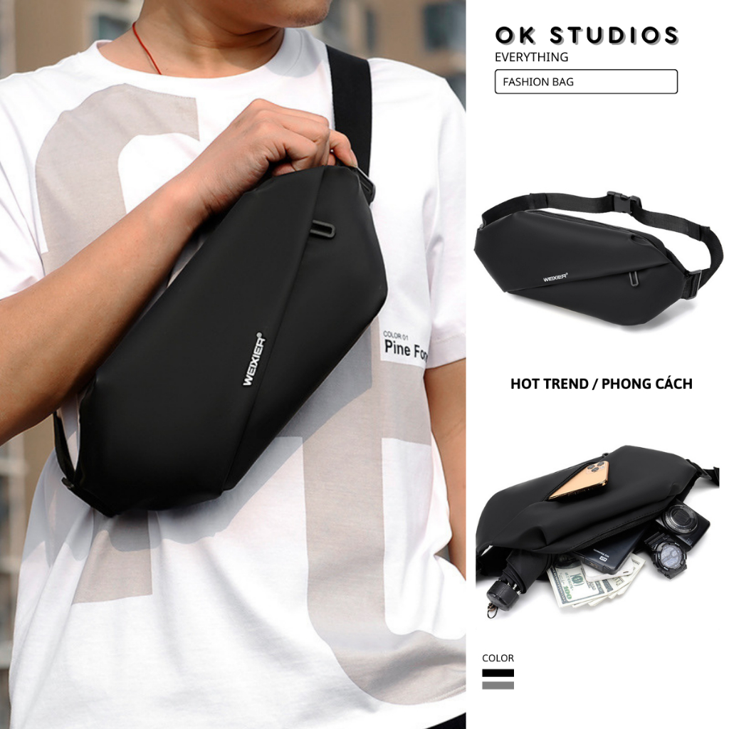 Túi đeo chéo nam WEIXIER WX01 Chống Nước Thể Thao Kích Thước 36x15x5 Cặp Đeo Ngực, Hông Và Bao Tử Đa Năng OK090