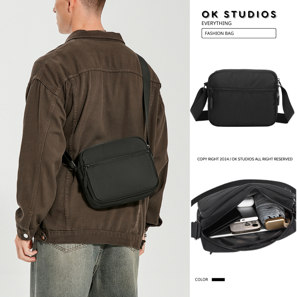 Túi đeo chéo nam lớn vải canvas dày dặn chống nước nhiều ngăn chứa đựng vừa ipad đi học đi chơi đi làm thời trang OK075