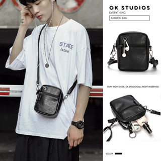  Túi đeo chéo nam mini nhỏ gọn da pu cao cấp chống nước có lỗ luồn tai nghe dây dạc tiện lợi thời trang OK051 