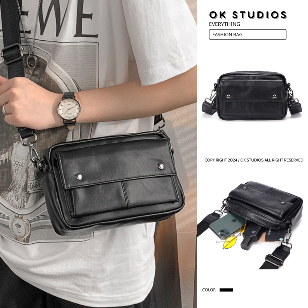 Túi đeo chéo nam, túi chéo nam da pu cao cấp chống nước dày dặn nhiều ngăn tiện lợi thời trang công sở đa năng OK042