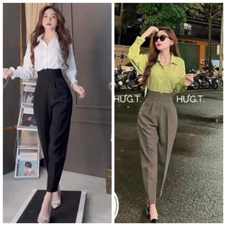 HV - Quần baggy vải  cạp cao 9p chất umi đẹp hàng quảng châu(9234)