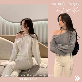 (Góc nhỏ của Mây - ORDER) Áo len lệch vai dáng rộng kèm dây choker phong cách Hàn Quốc GNCM