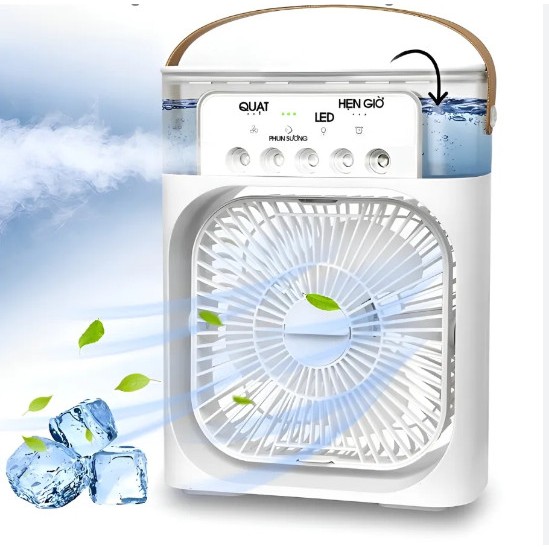 Quạt Phun Sương Điều Hoà Không Khí 600ml , Máy Tạo Độ Ẩm 3 Chế Độ Làm Mát Tích Hợp Đèn Led Tiện Dụng