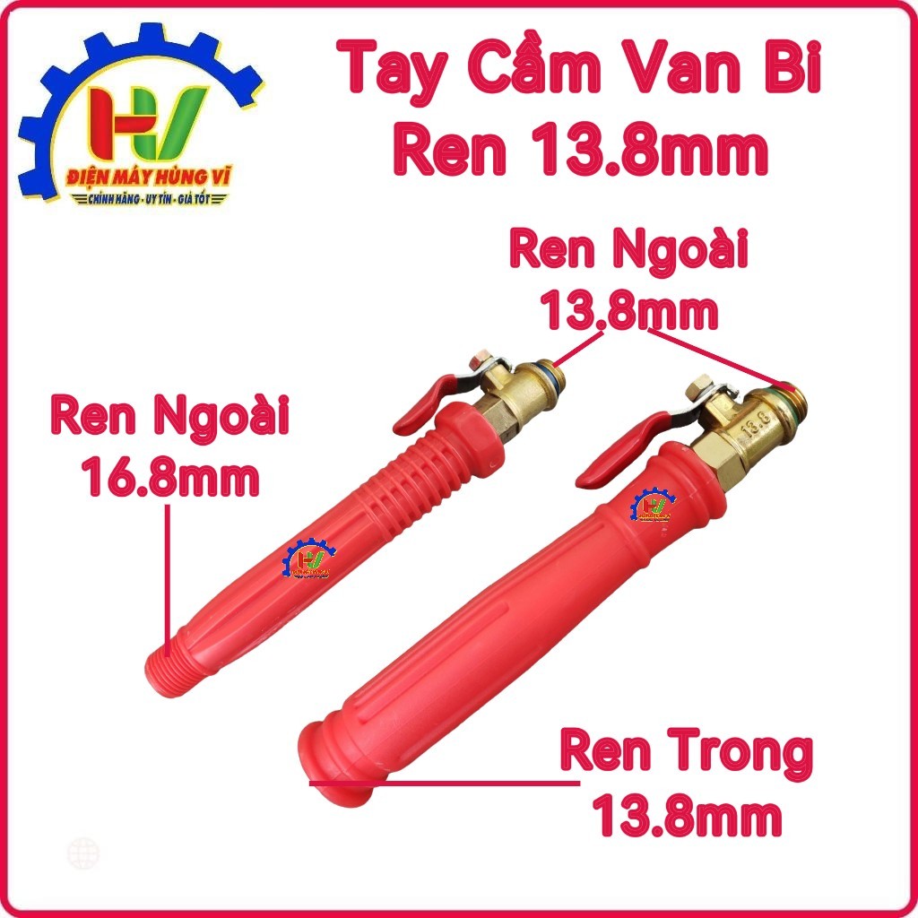 Tay cầm đỏ khóa van bi đầu vào 13.8 và 16.8mm. Đầu ra 13.8mm chuyên dùng cho bình phun thuốc.