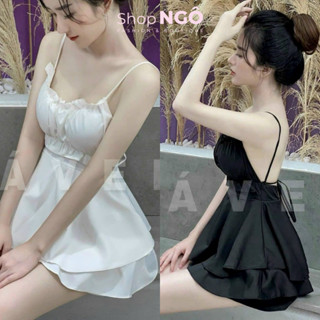  Set thời trang nữ.Set áo 2 dây hở lưng dáng xoè mix quần đùi 2 màu chất tuyết nhung thiết kế sexy quyến rũ đi dạo biển 