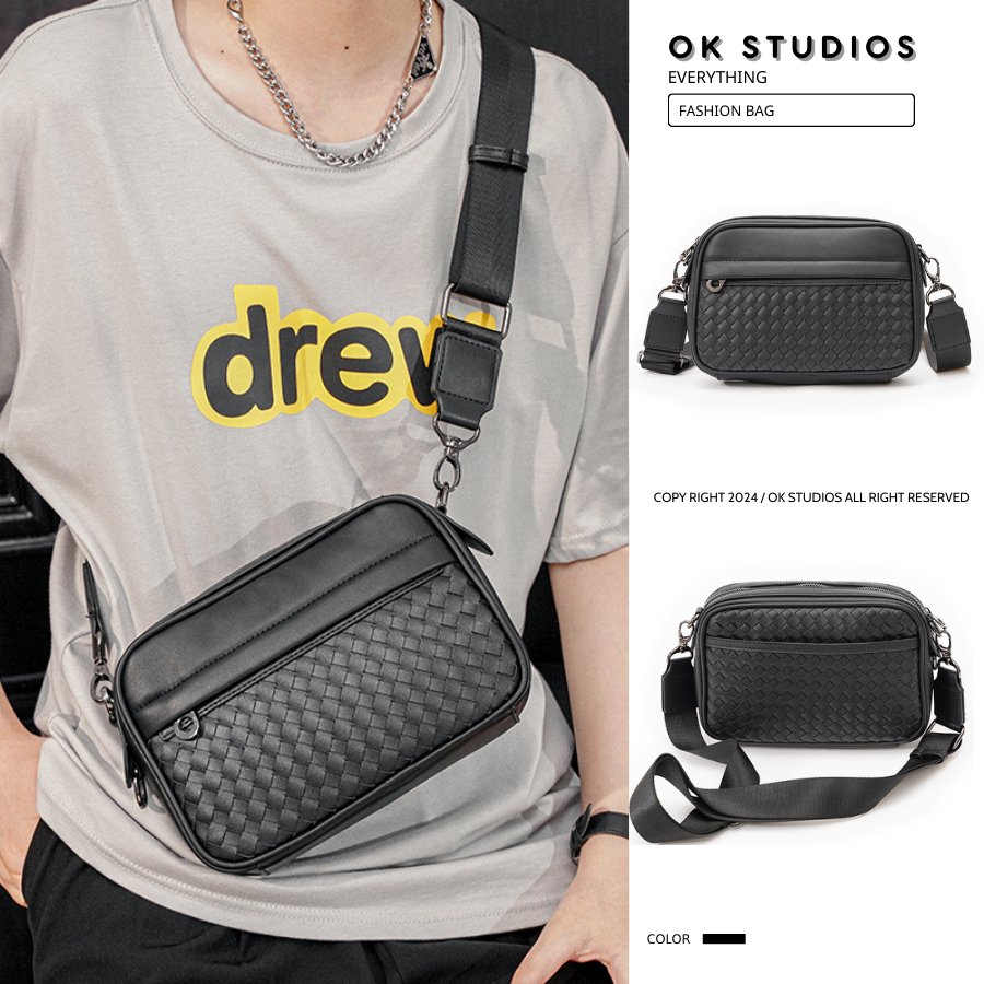 Túi đeo chéo nam dạng hộp da pu cao cấp đan chéo cách điệu thời trang nhiều ngăn chứa lớn đi học đi chơi đi làm OK005