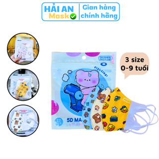 Khẩu trang cho bé 5d Hải An Mask vải lụa mềm mịn có đầy đủ 3 size từ 0-9 tuổi