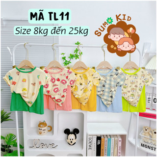 Bộ Tay Ngắn Quần Lửng Bé Trai Bé Gái Thun Lạnh Minky Áo In Hình Phối Quần Màu size 8kg đến 25kg mã TL11