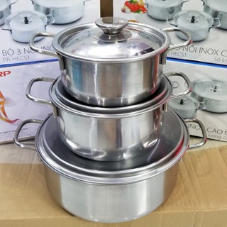 Bộ 3 Nồi inox Sharp , Nồi Bếp Từ Bếp Điện Hồng Ngoại Bếp Ga , Nồi Cao Cấp