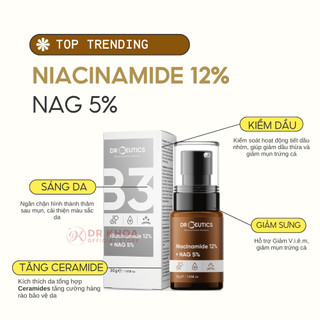 Serum DrCeutics B5 Basic, Niacinamide B3 8%, B3 12%, HA+NMFs Cấp Ẩm Phục Hồi Da 30g/40g/100g