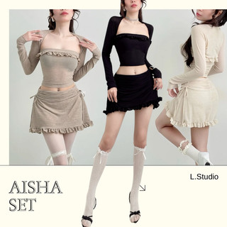 AISHA - Set 3 món set áo crop ống váy rút dây tôn dáng, chất thun len gân mềm mịn thoải mái