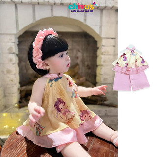  Sét áo yếm cách tân họa tiết hằng nga kèm quần lụa ngọc trai cho bé gái diện trung thu lễ hội hàng đẹp