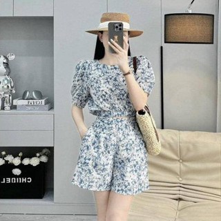 Sét Áo Cộc Quần Đùi Nữ Hoa Nhí Cổ Tròn,Áo Hoa Kèm Quần Đùi short Quần SOOC Tay Ngắn Chất Liệu Lụa Kate S556