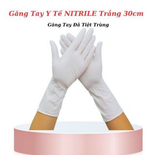 Bịch 100 Chiếc Găng Tay Cao Su Y Tế NITRILE Trắng Dài 32cm Không Bột Nhẩu Malaysia ( Đã Tiệt Trùng )