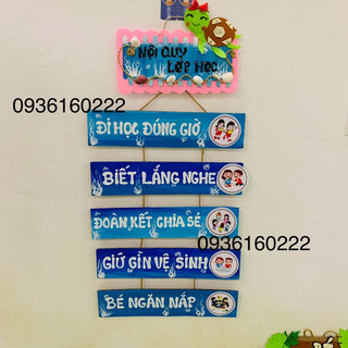 Bộ nội quy lớp học vẽ tay trên bìa cattong trang trí lớp học mầm non