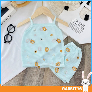 , Đồ bộ hai dây Rabbit thun lạnh cực mát hoạ tiết gấu dễ thương cho bé gái, UCHI16