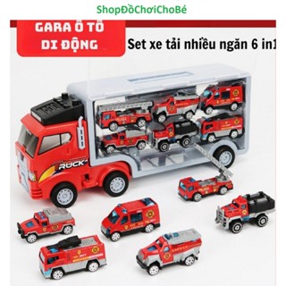 Đồ Chơi Ô Tô,Gara Ô Tô Di Động,Set Xe Tải Nhiều Ngăn 6 Trong 1,Đồ Chơi Cho Bé Trai