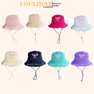 Nón bucket tua rua viền rách nơ hồng LOULIHAT, mũ tai bèo rộng vành chống nắng thoáng mát nhiều màu