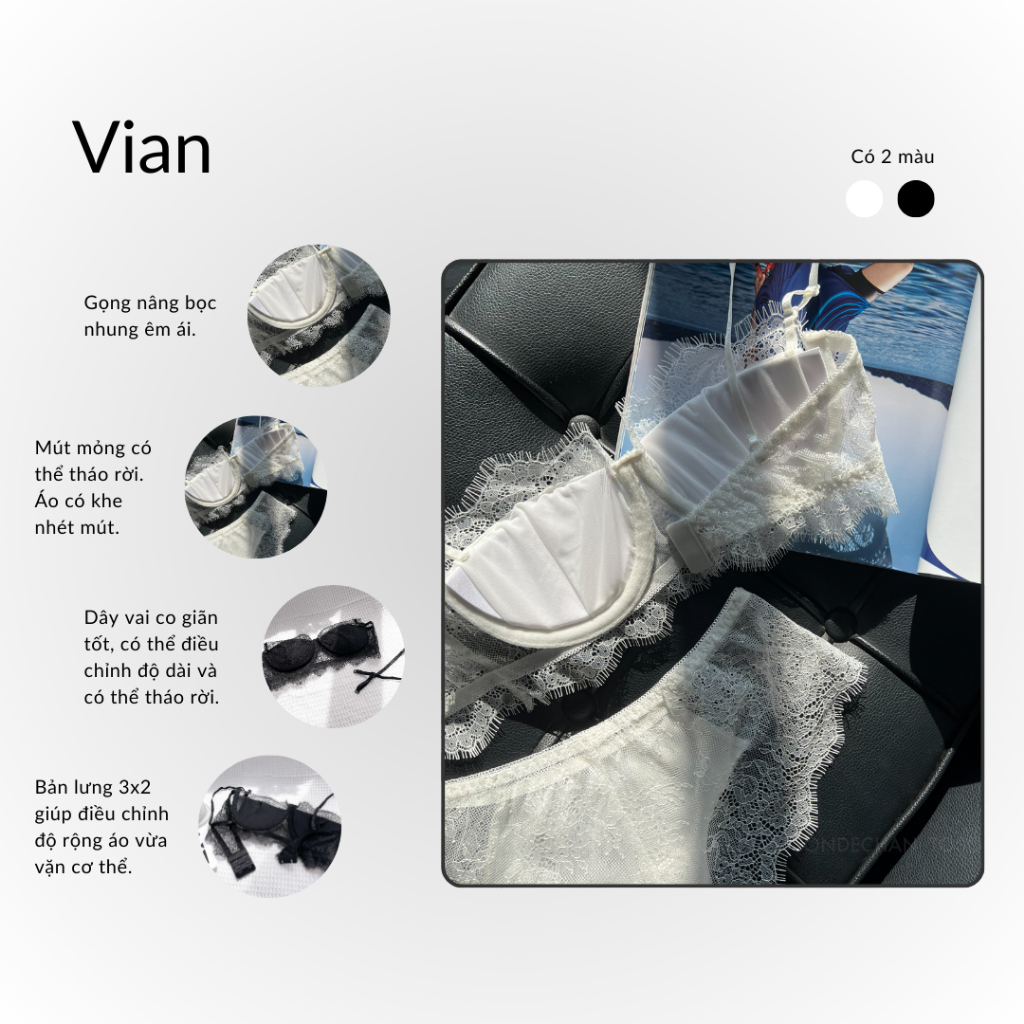 Bộ Đồ Lót Thiết Kế VIAN Cúp Ngang Ren Mi Xinh Xắn TOSONDECHAN Có Gọng (Hình Thật - Che Tên Sản Phẩm) | BigBuy360 - bigbuy360.vn