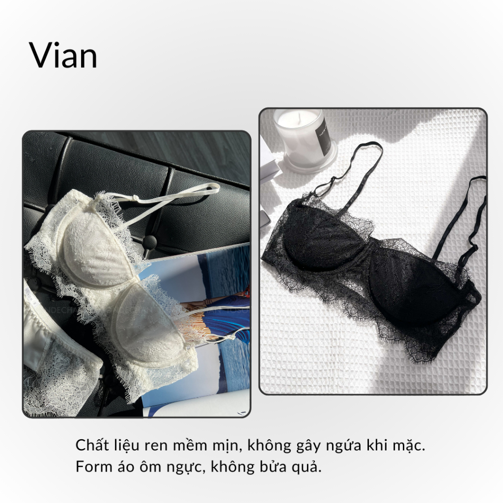 Bộ Đồ Lót Thiết Kế VIAN Cúp Ngang Ren Mi Xinh Xắn TOSONDECHAN Có Gọng (Hình Thật - Che Tên Sản Phẩm) | BigBuy360 - bigbuy360.vn