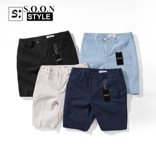 Quần short nam Soonvn, vải linen xuất xịn, form Slimfit, ống ngắn trên gối mềm mịn co giãn KC02