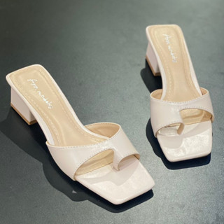 Dép cao gót đế vuông 3 phân  Annmodels  kiểu dáng xỏ ngón cao cấp chất liệu da mờ _GHGXN