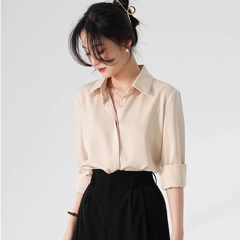 Áo Sơ Mi Lụa Công Sở Nẹp Khuy Dấu Cúc Thanh lịch, Dài Tay Phù Hợp Mặc Đi Làm Nơi Công Sở  CHANMINU A16 | BigBuy360 - bigbuy360.vn