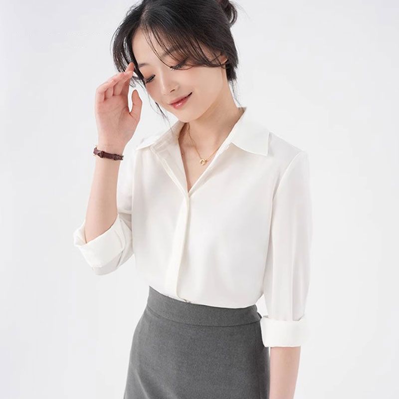 Áo Sơ Mi Lụa Công Sở Nẹp Khuy Dấu Cúc Thanh lịch, Dài Tay Phù Hợp Mặc Đi Làm Nơi Công Sở  CHANMINU A16 | BigBuy360 - bigbuy360.vn