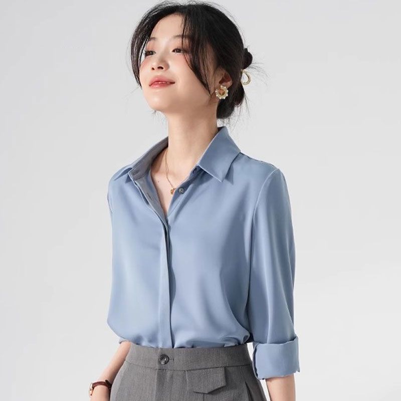 Áo Sơ Mi Lụa Công Sở Nẹp Khuy Dấu Cúc Thanh lịch, Dài Tay Phù Hợp Mặc Đi Làm Nơi Công Sở  CHANMINU A16 | BigBuy360 - bigbuy360.vn