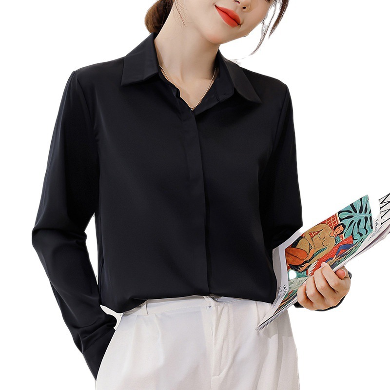 Áo Sơ Mi Lụa Công Sở Nẹp Khuy Dấu Cúc Thanh lịch, Dài Tay Phù Hợp Mặc Đi Làm Nơi Công Sở  CHANMINU A16 | BigBuy360 - bigbuy360.vn