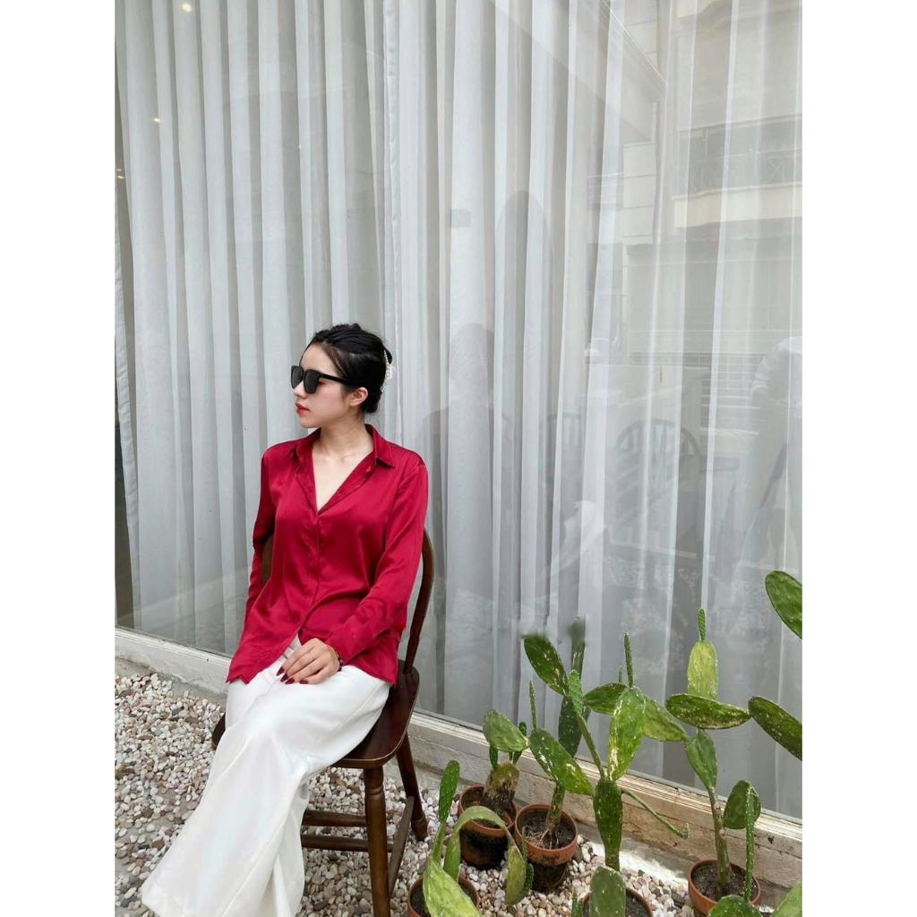 Áo Sơ Mi Lụa Công Sở Nẹp Khuy Dấu Cúc Thanh lịch, Dài Tay Phù Hợp Mặc Đi Làm Nơi Công Sở  CHANMINU A16 | BigBuy360 - bigbuy360.vn