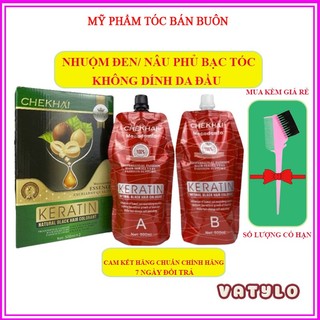 Thuốc nhuộm đen keratin chekhai thuốc nhuộm tóc phủ bạc - nhuộm đen nhuộm keratin chekhai 500ml