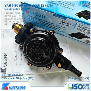 Van điều áp LP gas safely regulator ren ngoài/trong Katsura VKL-2A, VKLF-2 Japan 2kg/h (Bảo hành 2 năm) LOẠI 1