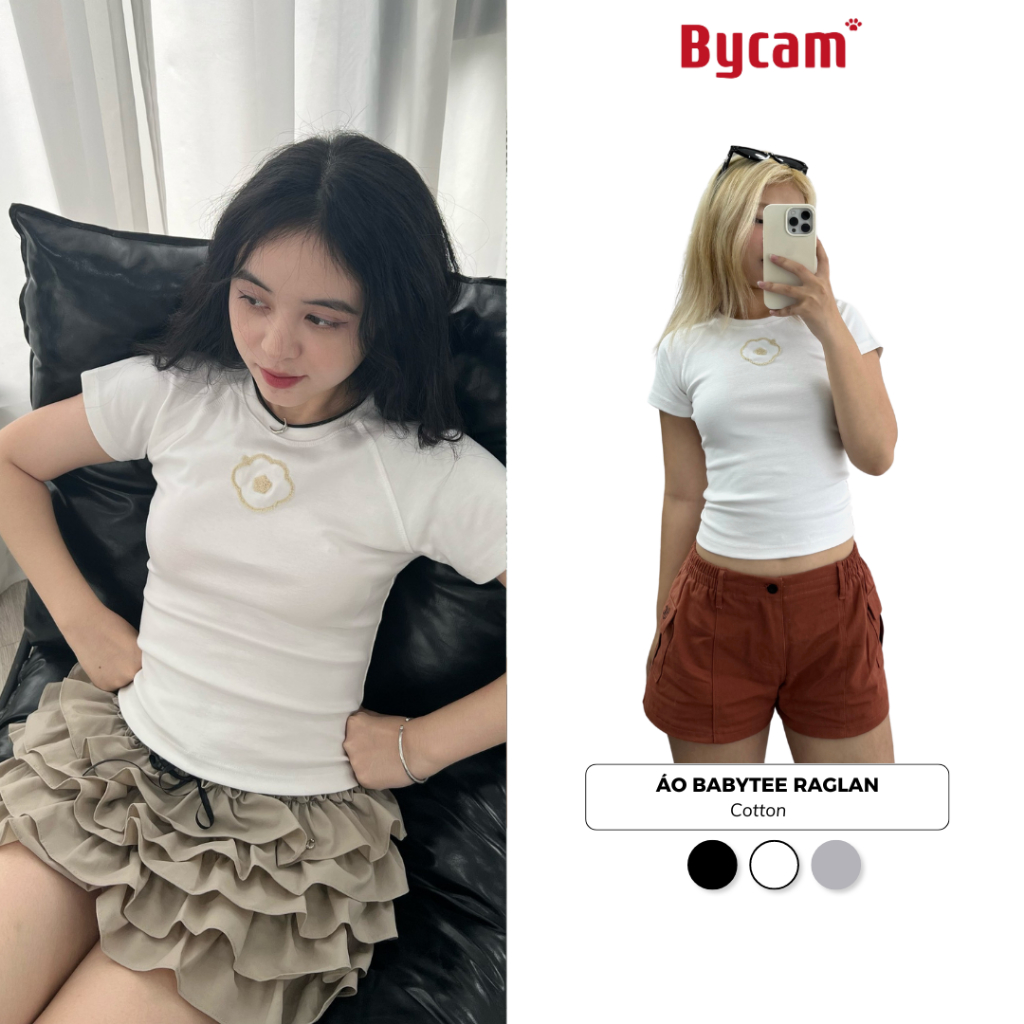 Áo Babytee Raglan Thêu Xù Logo 2024 𝑩𝒚𝒄𝒂𝒎𝒄𝒂𝒎