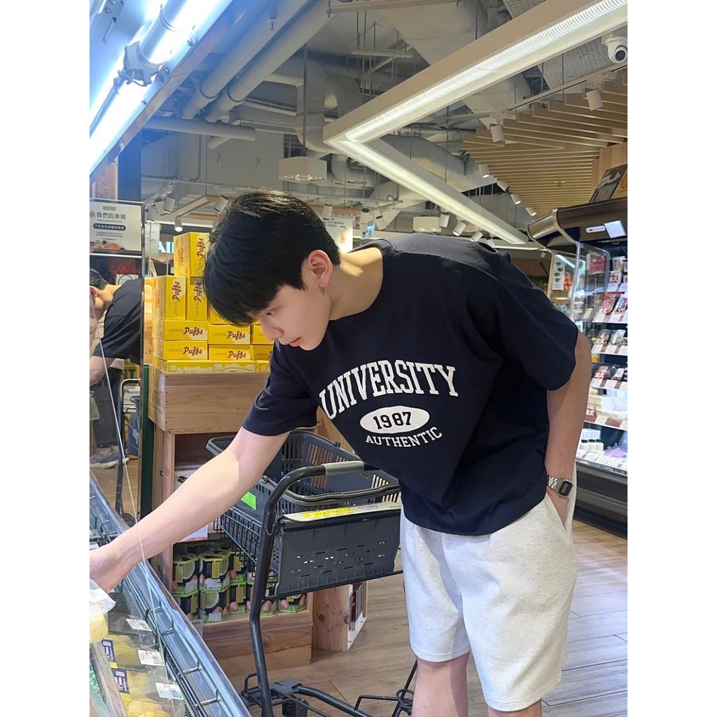 Áo Thun Nam Cotton Cổ Tròn Xanh Đen UNIVERSITY 1987 KENMINE CLUB