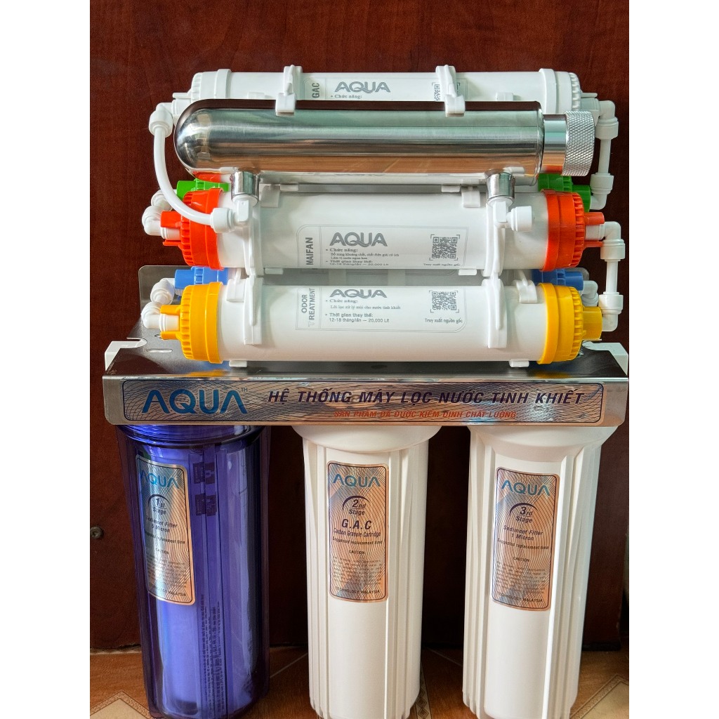 MÁY LỌC NƯỚC CÔNG NGHỆ NANO -AQUA 9 CẤP LỌC CÓ ĐÈN UV 11 TIỆT TRÙNG, KHÔNG NƯỚC THẢI.