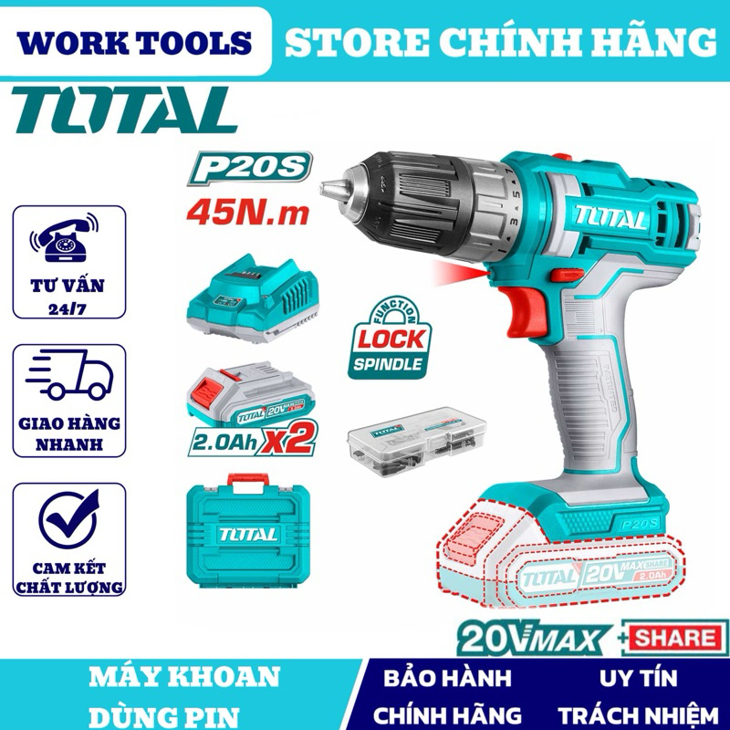 TOTAL Máy khoan pin 20V TDLI200528