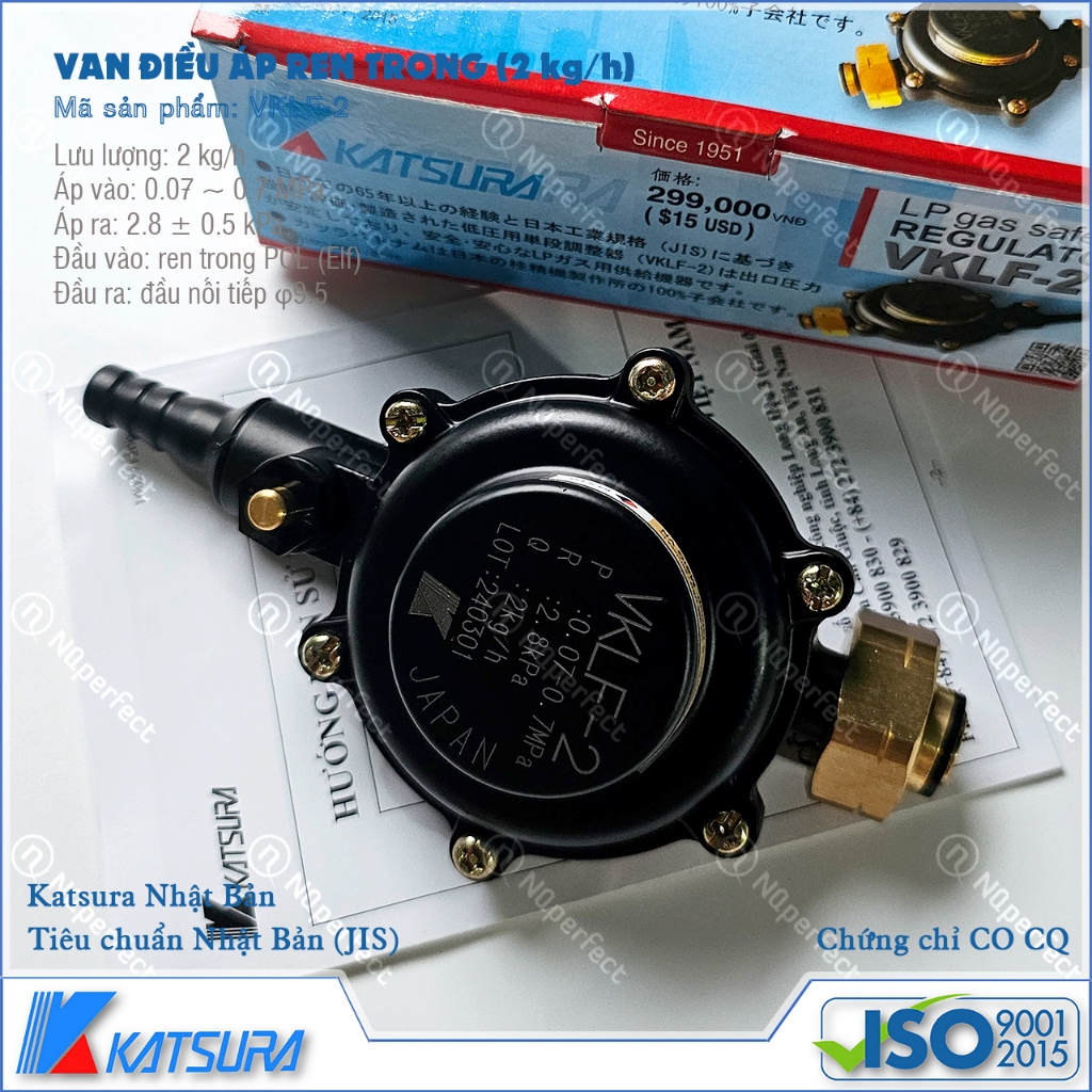 Van điều áp gas KATSURA ren ngoài VKL-2A / ren trong VKLF-2 2kg/h - Hàng nhập khẩu JAPAN (Bảo hành 2