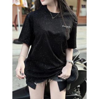 Áo phông kim tuyến chữ Đì O Cotton khô 3158 Fom rộng dễ phối đồ