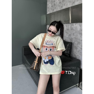 Áo phông labubu mũ cói form rộng